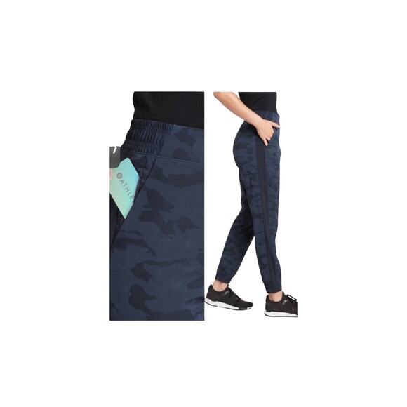 Athleta Brooklyn Lined Jogger Pants Womens 4 Black Camo Stretch Zip Pockets - Picture 1 of 8